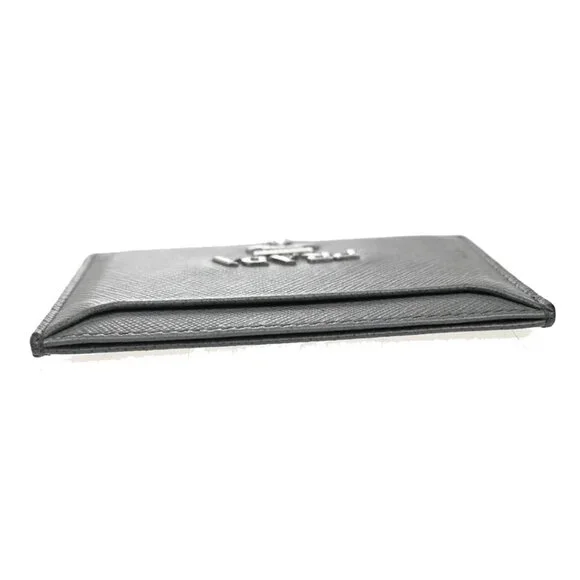 PRADA Logo Saffiano Card Holder Case Leather Gray Marmo 188-082825